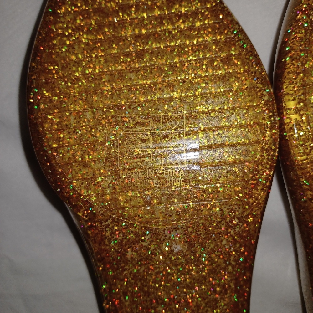 Jeffrey Campbell Festive Milleni Jelly Kitten Heel, Gold Glitter, No Box - Picture 9 of 9
